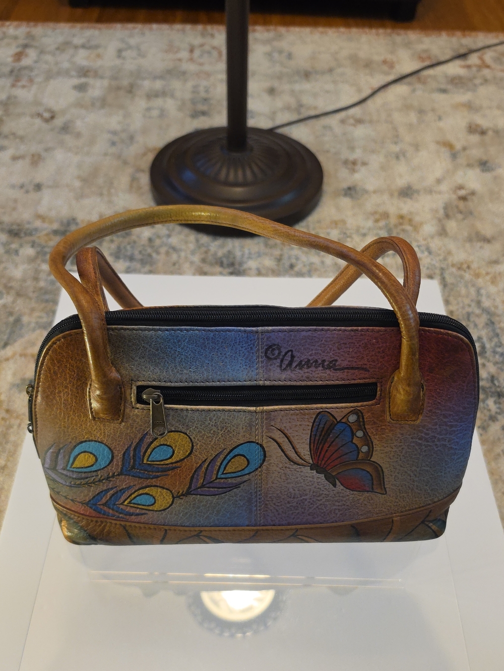 Anna By Anuschka Hand-Painted Multicolor Leather Shoulder Bag.